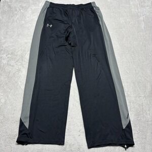 Under Armour‎ Pants Mens L Warm Up Ankle Zips Track Black Wide Leg Fleece Lined